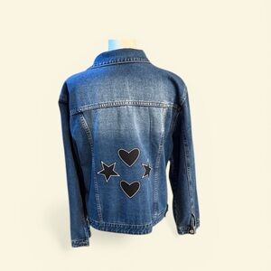 Denim Jacket with Heart and Star Patches